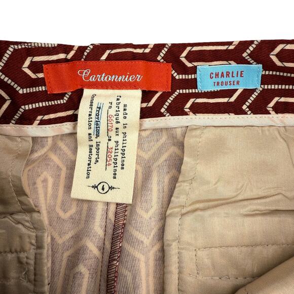CARTONNIER Anthropologie Charlie Skinny Ankle Trouser Sz 4 Rust Red Cream - Picture 7 of 8